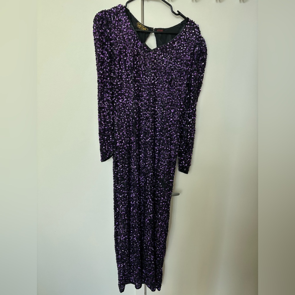 Long Sleeve Sequin Gown